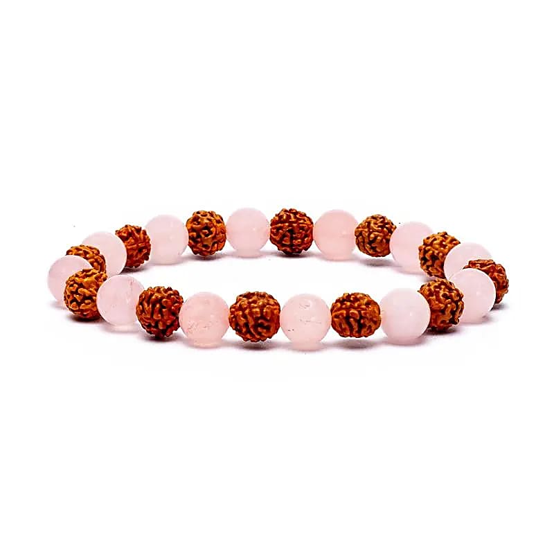 Bracelet Rudraksha / Quartz Rose élastiqué  -- 0.8 cm;8 cm