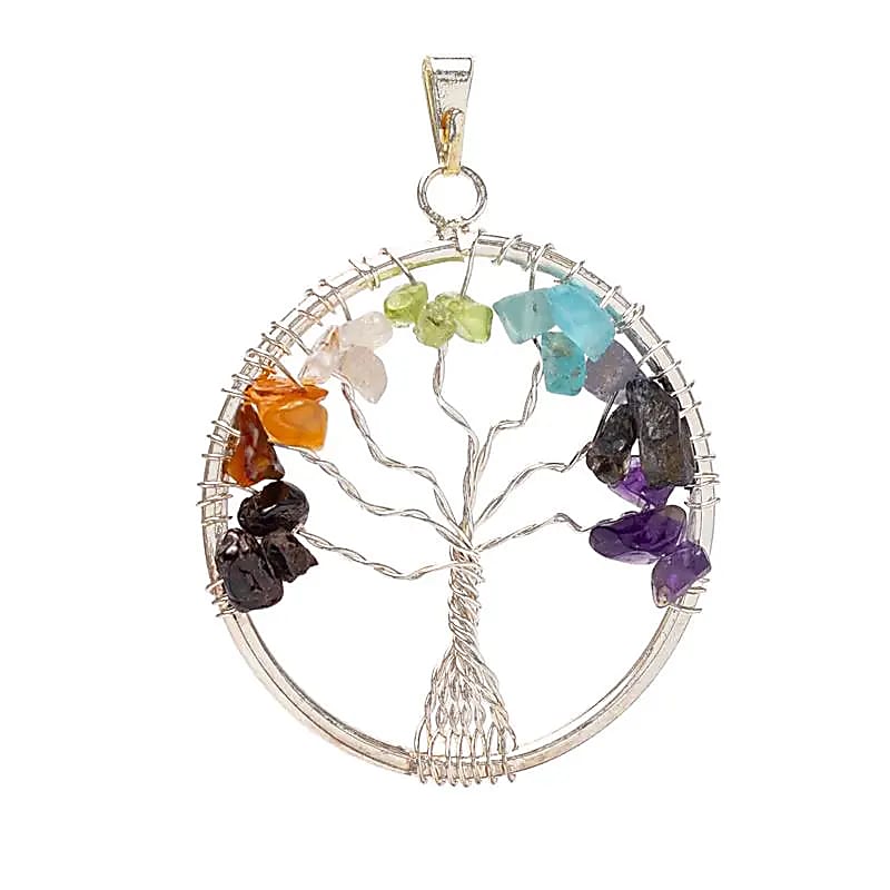 Pendentif arbre de vie chakra laiton couleur argent -- 4 cm