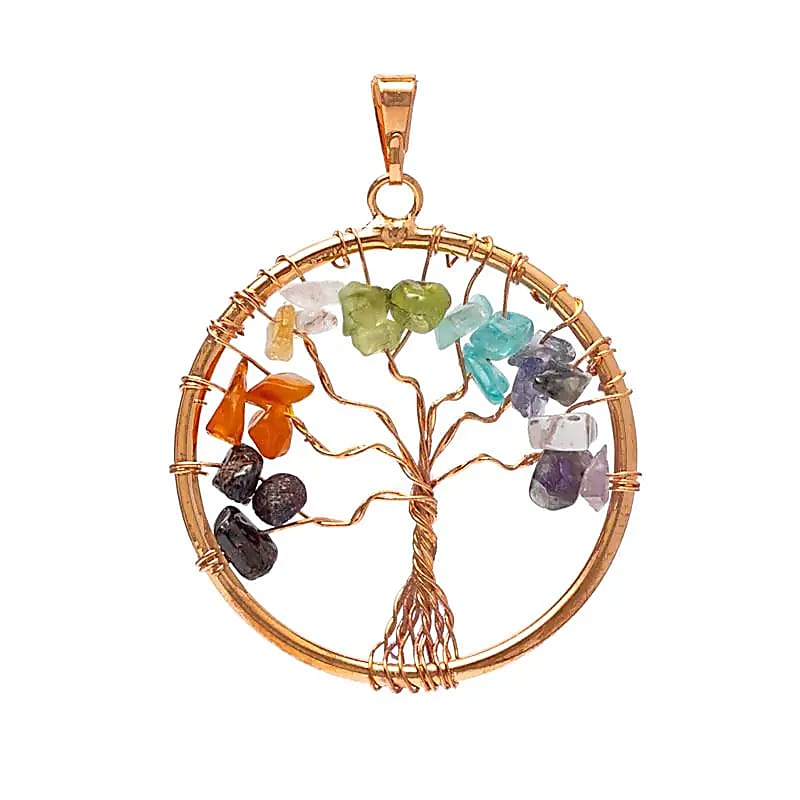 Pendentif chakra arbre de vie laiton couleur cuivre -- 4 cm