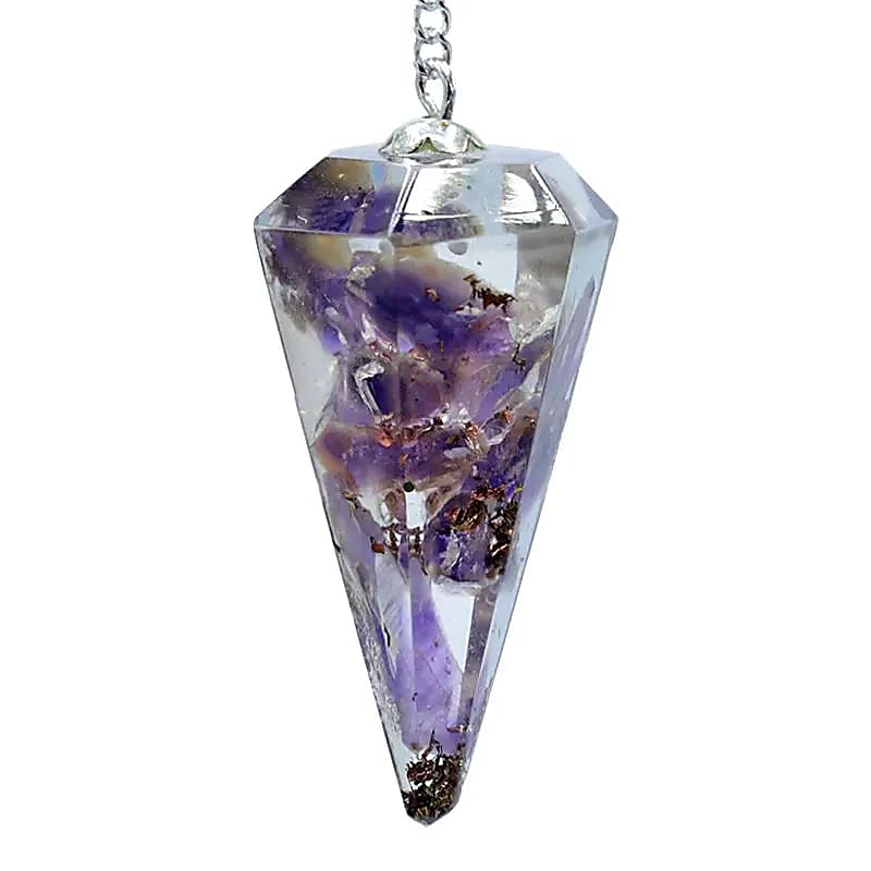 Orgonite Pendule Améthyste pointe à facette -- 11 g; 4 cm