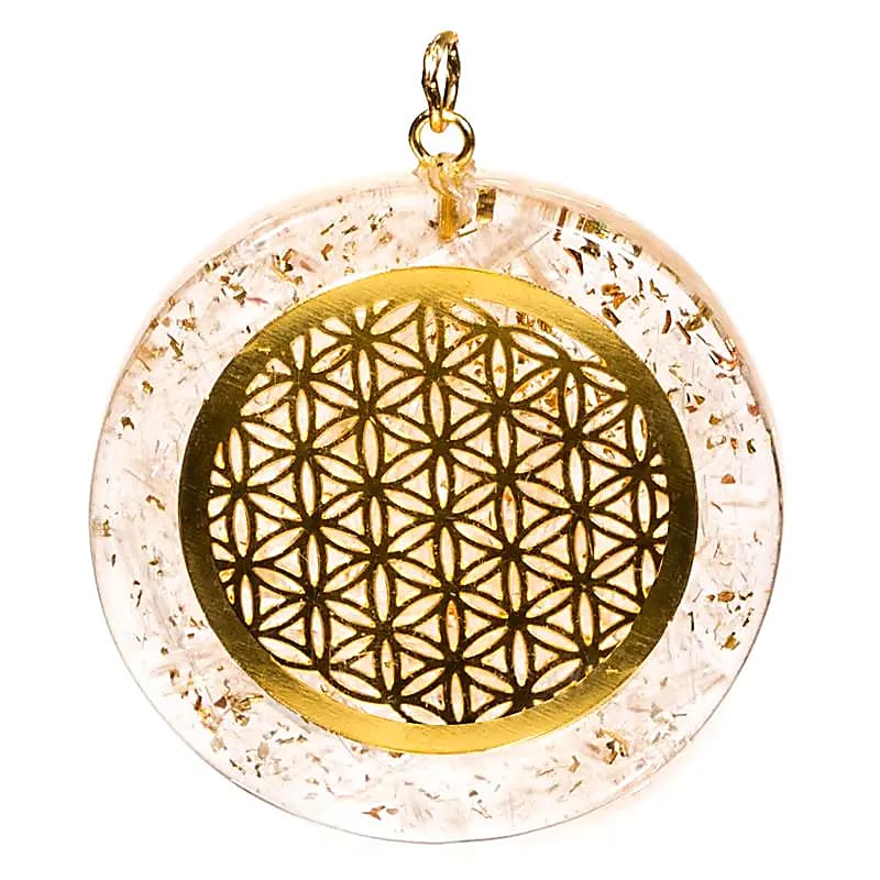 Orgonite pendentif Selenite fleur de Vie -- 4 cm