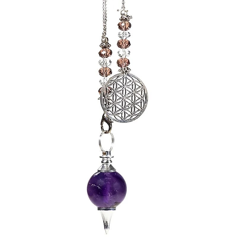 Pendule en améthyste chaine Fleur de Vie -- 20 g