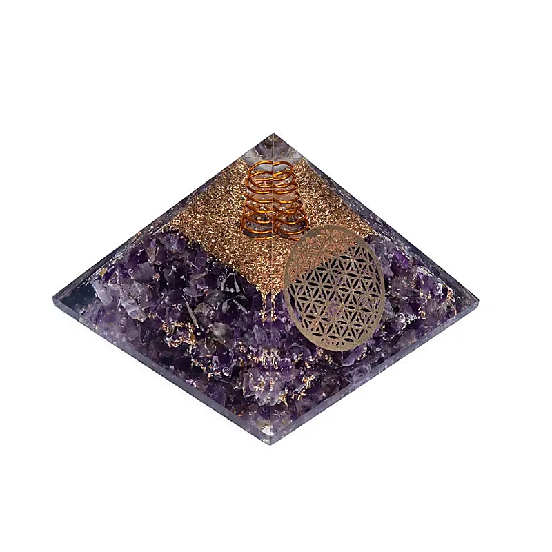 Orgonite Pyramide améthyste fleur de vie -- 7x7x6 cm