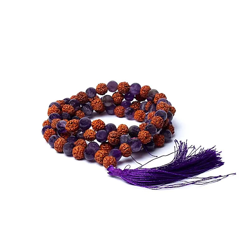 Mala rudraksha / améthyste -- 0,8cm