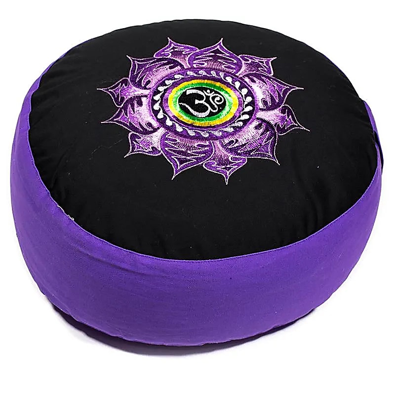 Coussin méditation  lotus et  OM violet/noir -- 33x17 cm