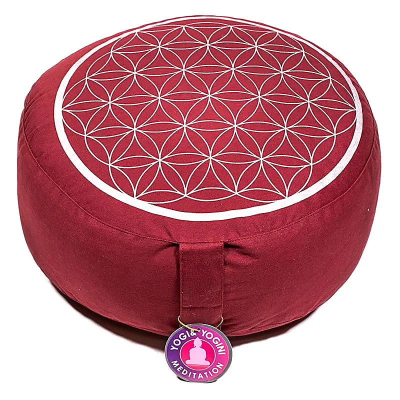 Coussin méditation Fleur de Vie rouge/argent -- 33x17 cm