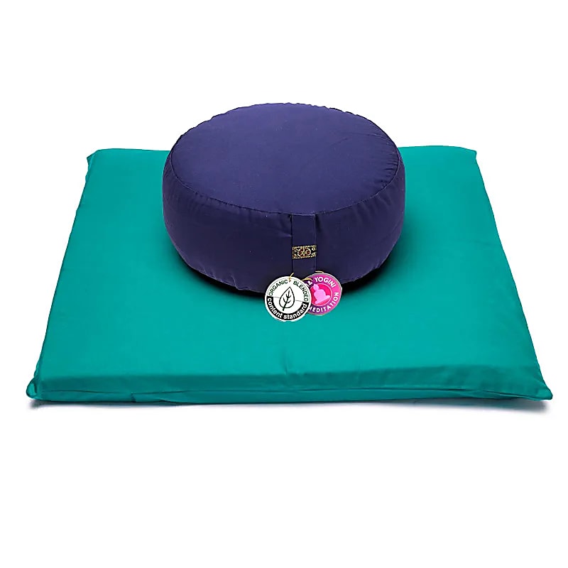 SET Méditation vert / indigo coton BIO (OCS) -- 65x65x5 cm; ±2500 g