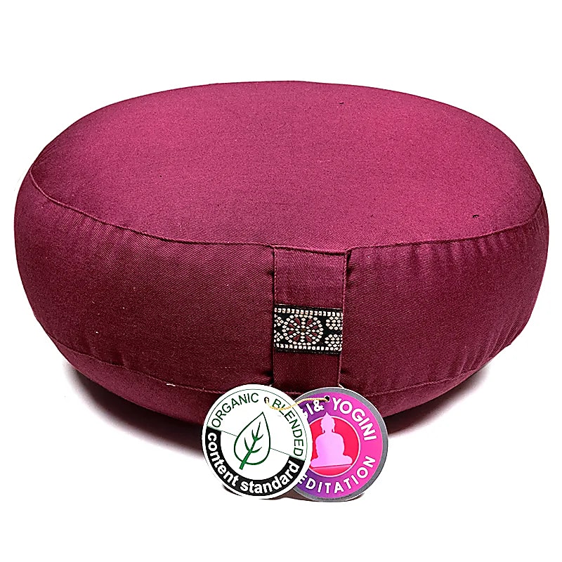 Coussin méditation bas aubergine coton BIO (OCS)  -- 2200g; 33x12cm