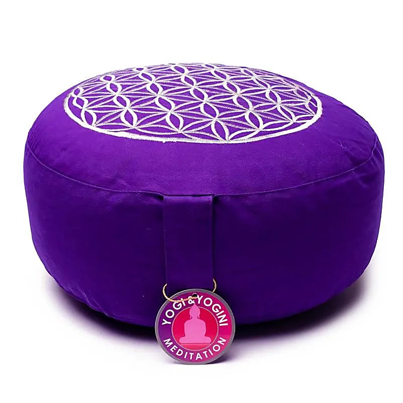 Coussin de méditation Fleur de vie lilas et or -- 33x17 cm