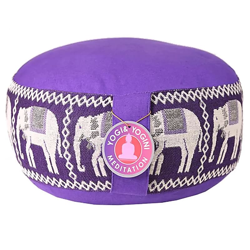 Coussin méditation violet avec éléphants -- 33x17 cm