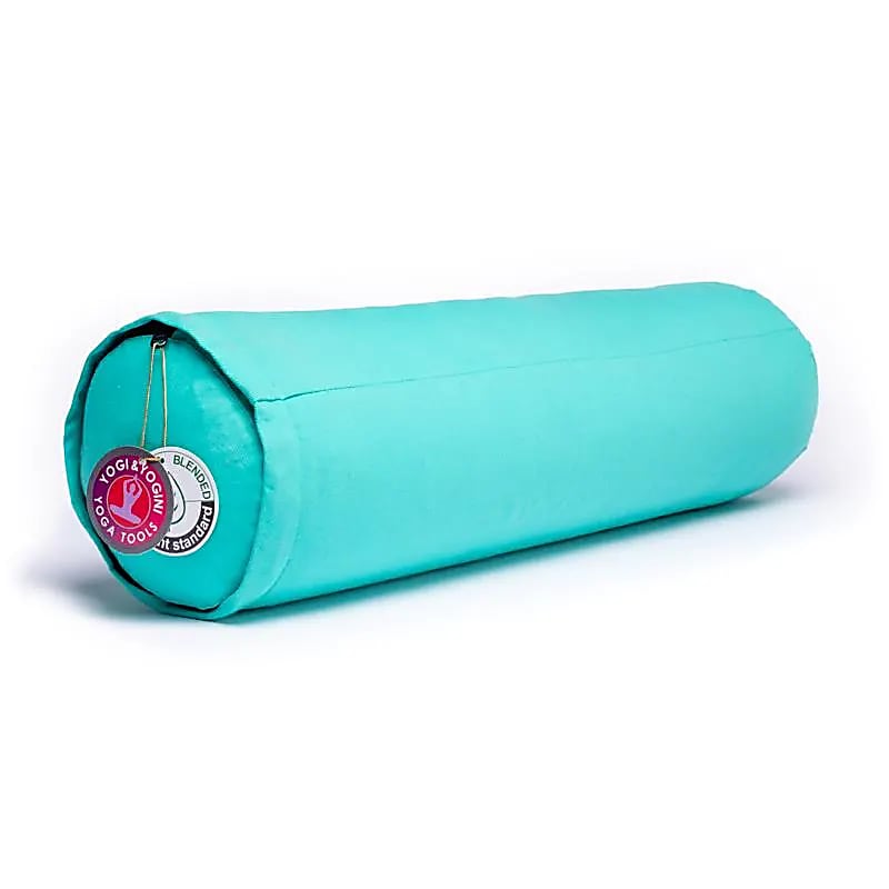 Coussin cylindrique turquoise coton BIO (OCS) -- 60x16cm; ±2300 g