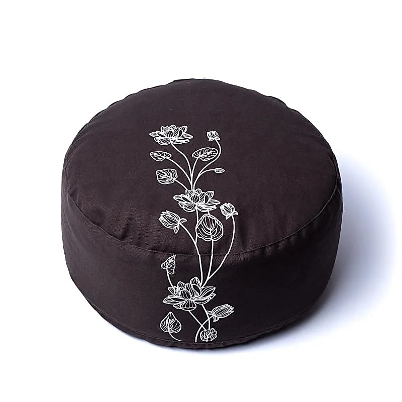 Coussin de méditation plante de lotus anthracite coton biologique (OCS) -- 33x13 cm ; 2100g