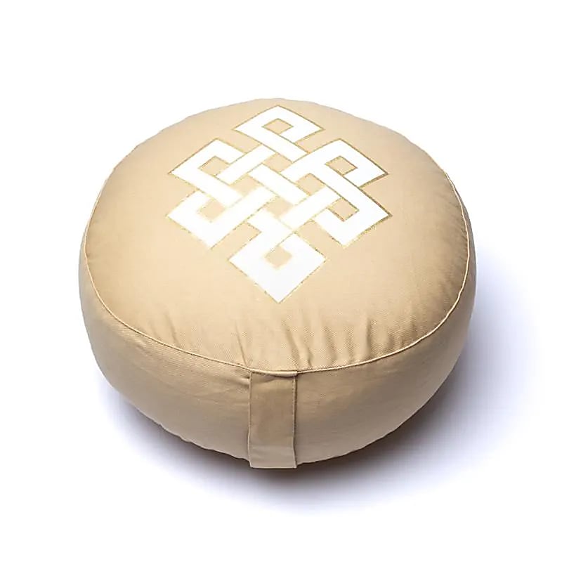 Coussin de méditation noeud infini beige en coton biologique (OCS) -- 33x13 cm; 2100g