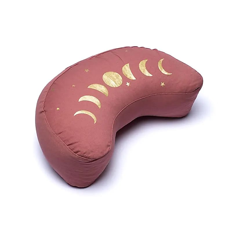 Coussin de méditation phases de lune croissante vieux rose coton bio (OCS) -- 37x17x13 cm; 1008g