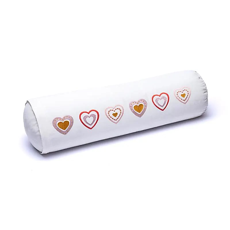 Bolster de méditation blanc cœurs coton biologique (OCS) -- 60x16 cm; 2300g