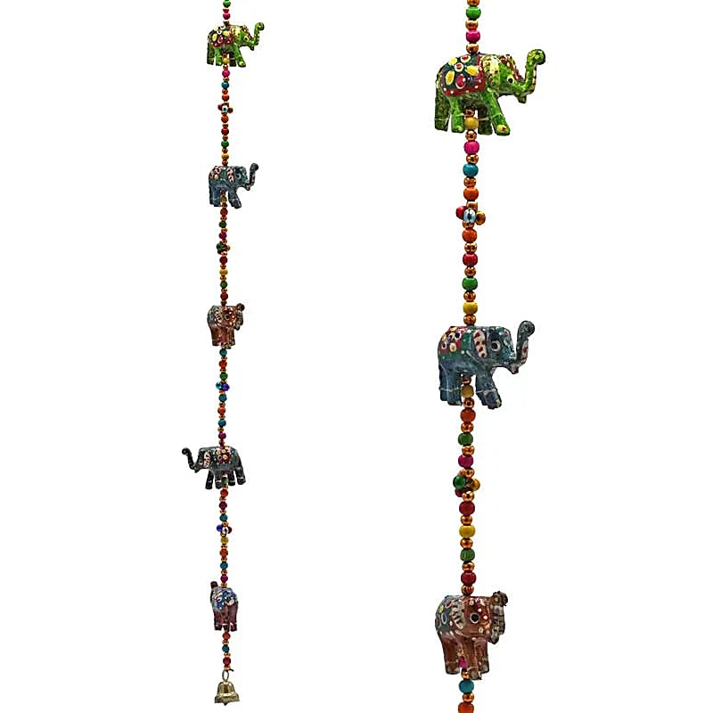 Guirlande décorative avec éléphants en bois -- 80 cm