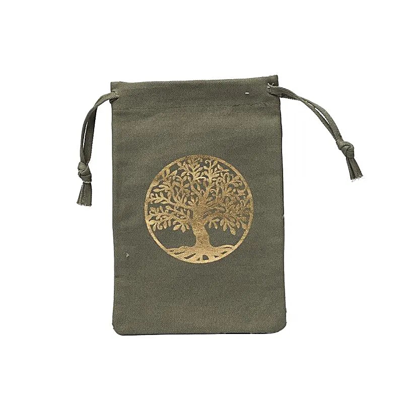 Pochette en coton Arbre de Vie verte (GOTS) -- 19x13 cm