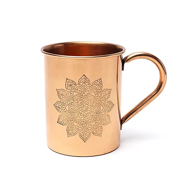 Tasse en cuivre Mandala gravé -- ±450 ml