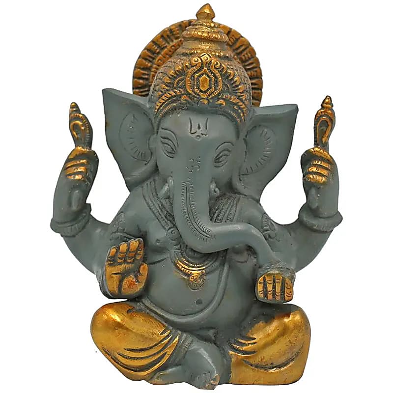 Ganesh gris bicolore finitions couleur or -- 1240 g; 14 cm