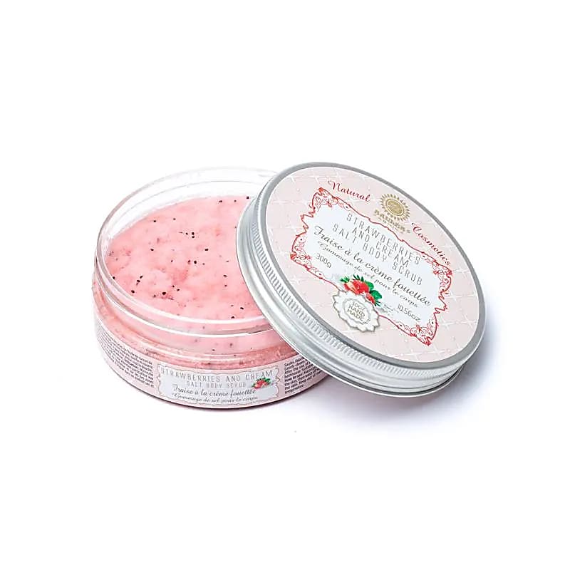 Gommage corporel au sel de mer fraise et crème -- 300g