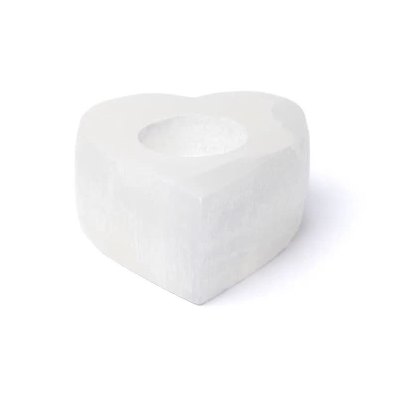 Bougeoir en forme de cœur en sélénite -- ±8x7x5cm