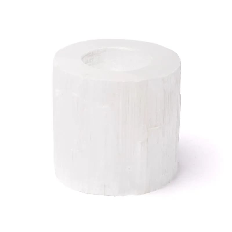 Bougeoir rond en sélénite -- ±7x7x7cm