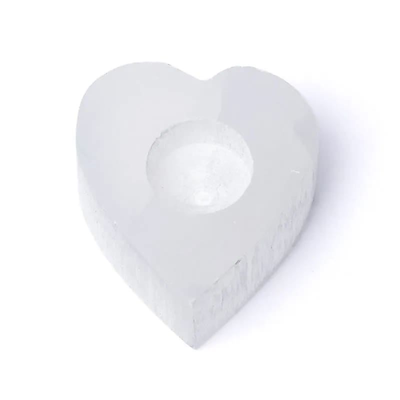 Photophore en forme de cœur en sélénite -- ±9x10x3cm