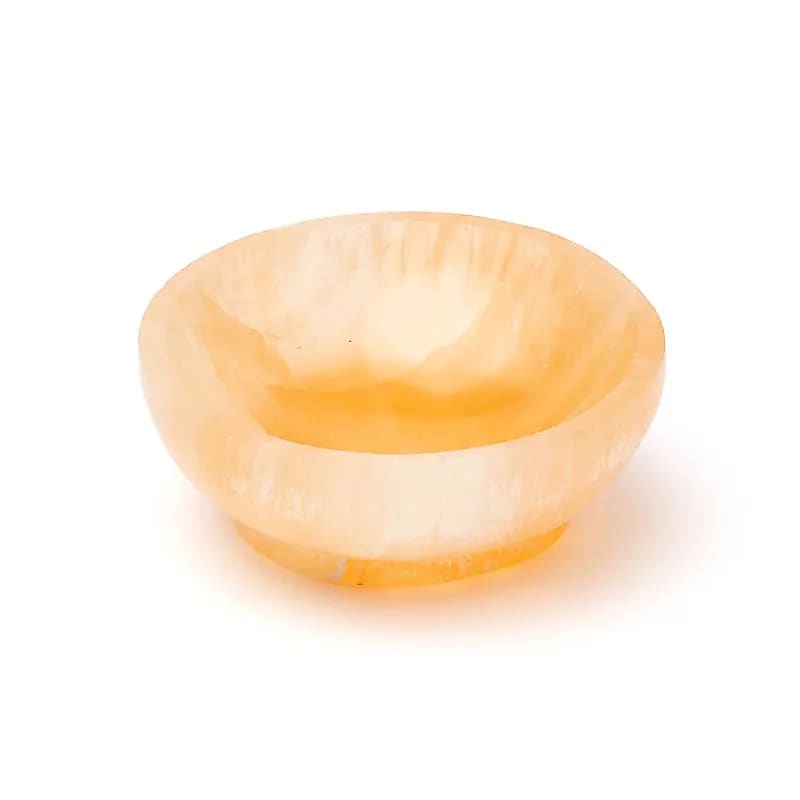 Bol rond en sélénite couleur pêche -- ±10 cm