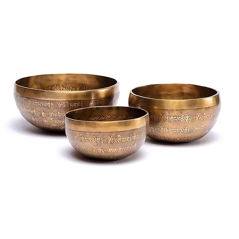 Bol chant. Tibet gravé main -- 1325-1500 g; 23x10 cm