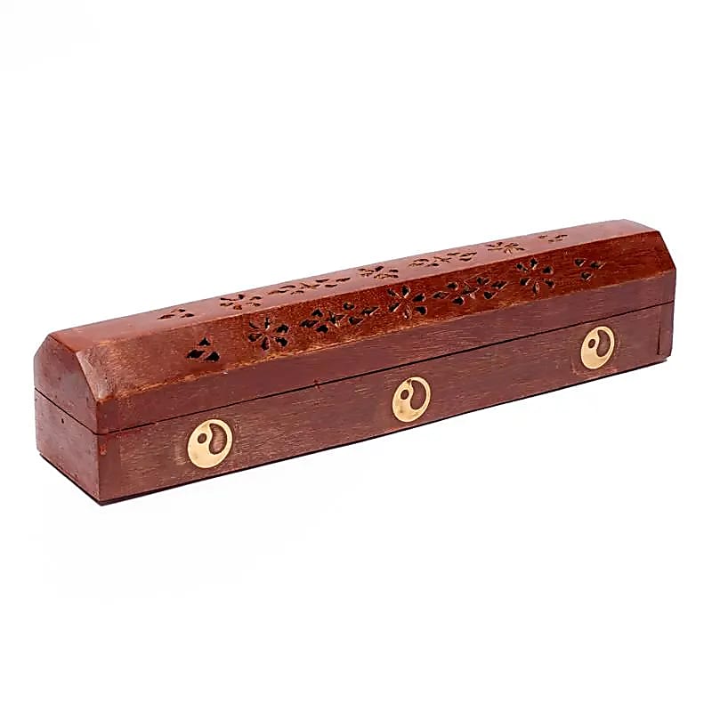 Boîte brûle encens en bois avec Yin et Yang -- 30 cm