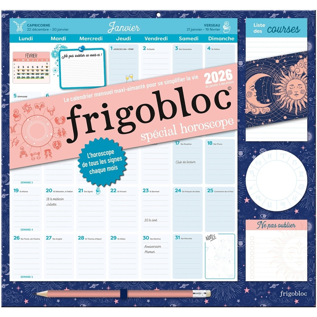 Frigobloc Mensuel 2026 Spécial Horoscope (de janv. à déc. 2026) - Edition 2025