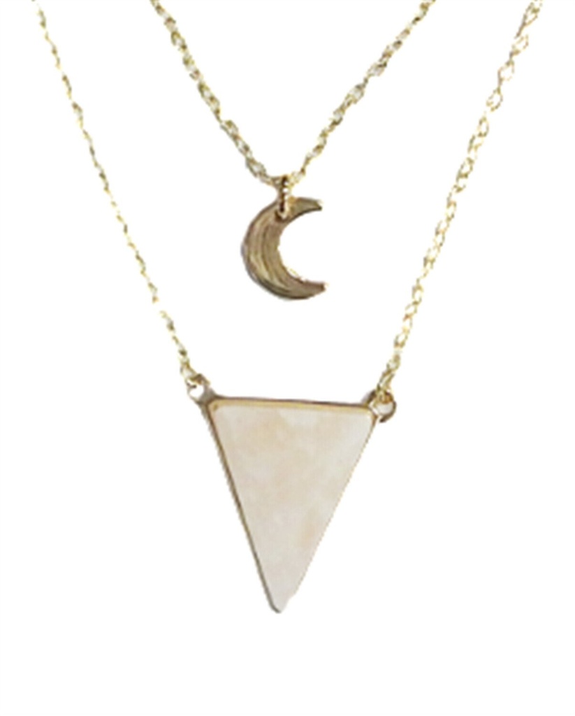 Collier Quartz Rose Triangle et Lune Chaîne dorée