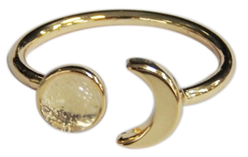 Bague Cristal de Roche Perle 6 mm et Lune Métal doré Ajustable