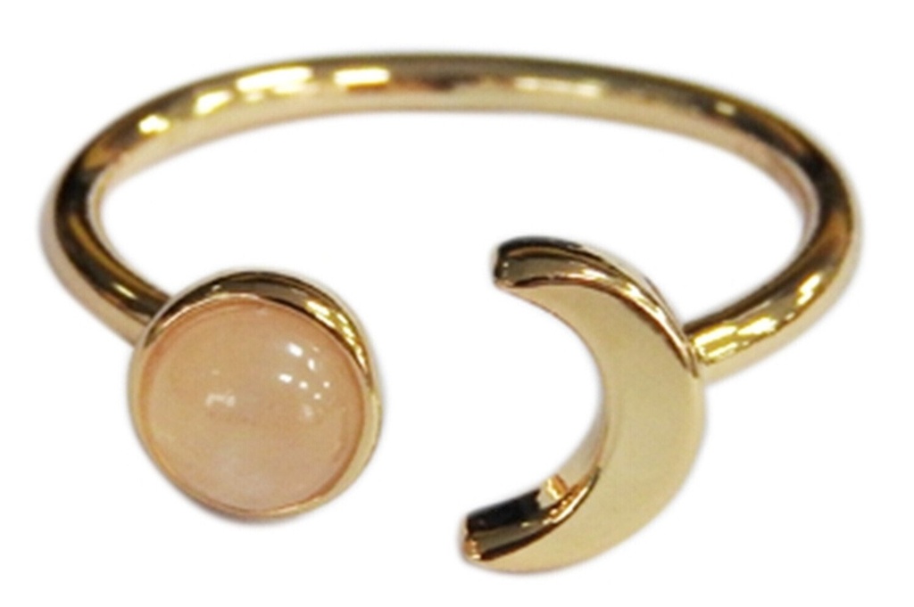 Bague Quartz Rose Perle 6 mm et Lune Métal doré Ajustable