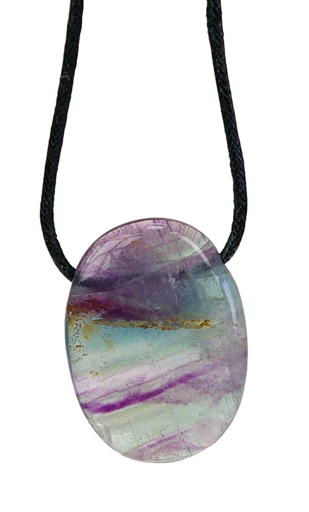 Collier Fluorite Pierre ovale percée Cordon noir