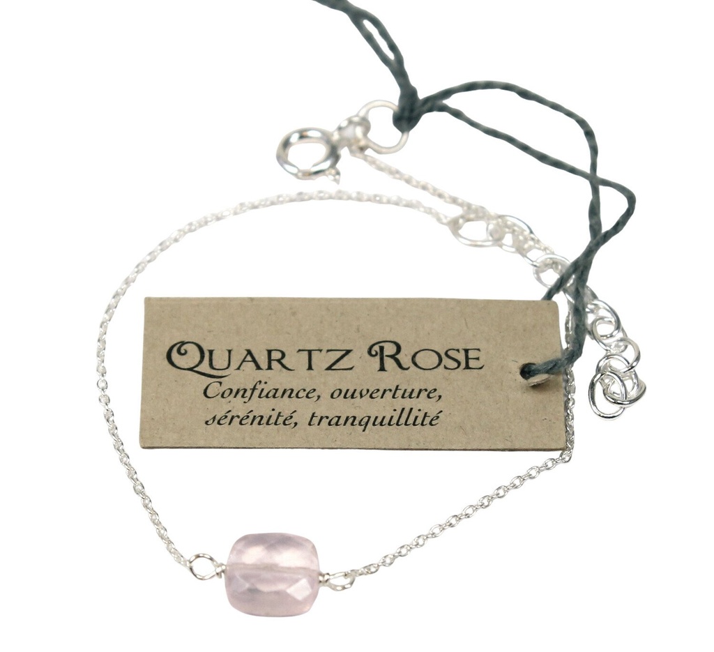Bracelet coussin de Quartz Rose 7 mm - Argent 925
